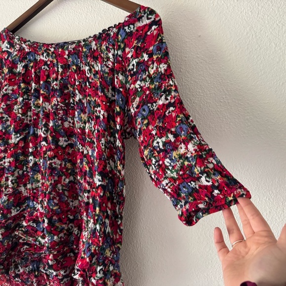 Westbound Petites Boho Floral Peplum Smocked Elastic Neck Off The Shoulder Sz PL - Picture 3 of 10